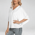 All-Over Print Women's Bat Sleeve Light V-neck Front Buttoned Top
