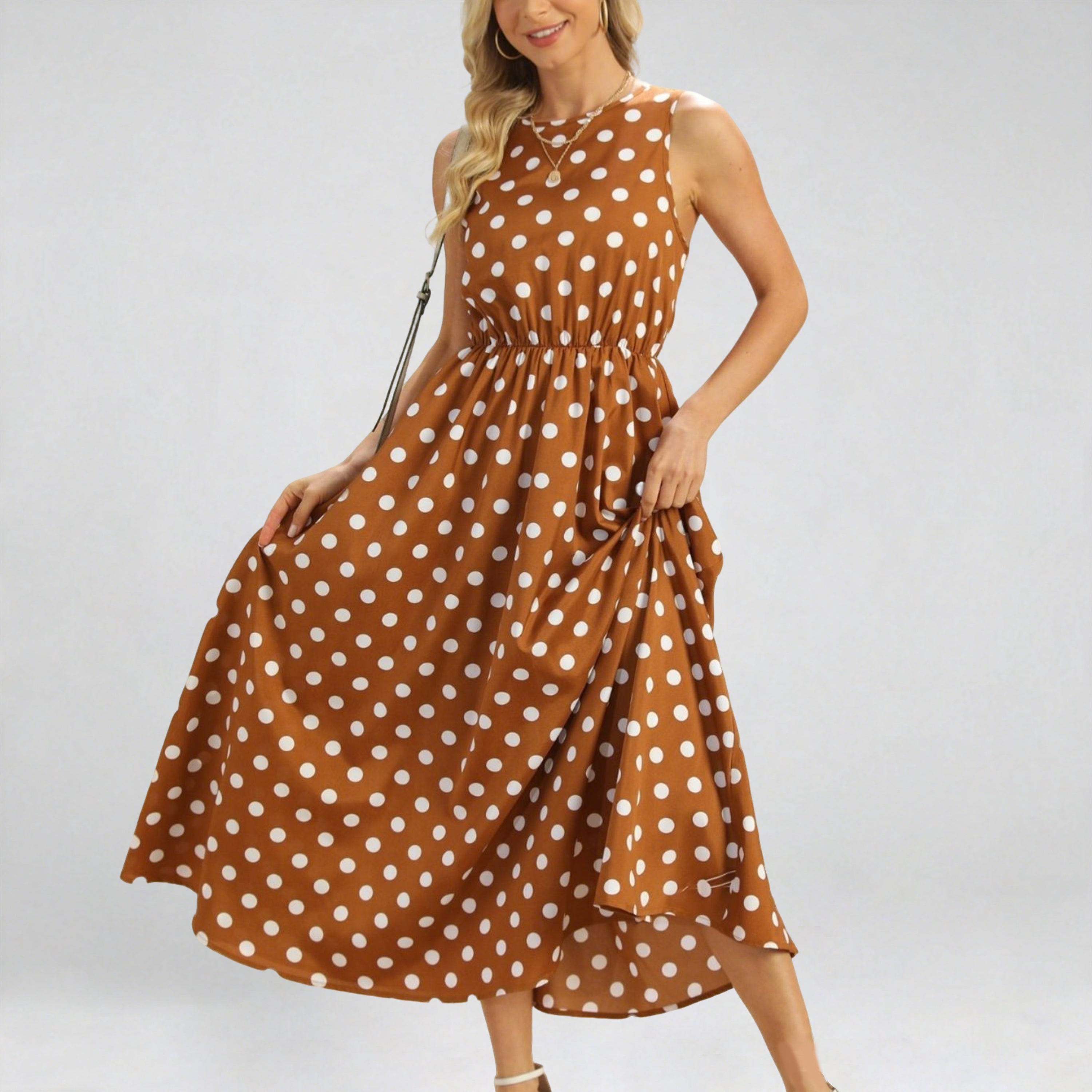 Polka Dot Print Belted Sundress, Vintage Sleeveless Holiday Date Party and Everyday Fashion Versatile Women's Clothing