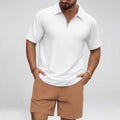 Casual Men's Short Sleeve Zipper Design Shirt, Comfortable Male Shirt For Summer Outdoor, Gift For Man