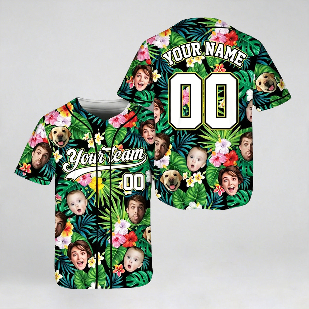 Personalized Hawaiian Baseball Jersey, Summer Jersey, Custom Face Hawaiian Shirt, Custom Baseball Jersey, Family Jersey Matching Shirt