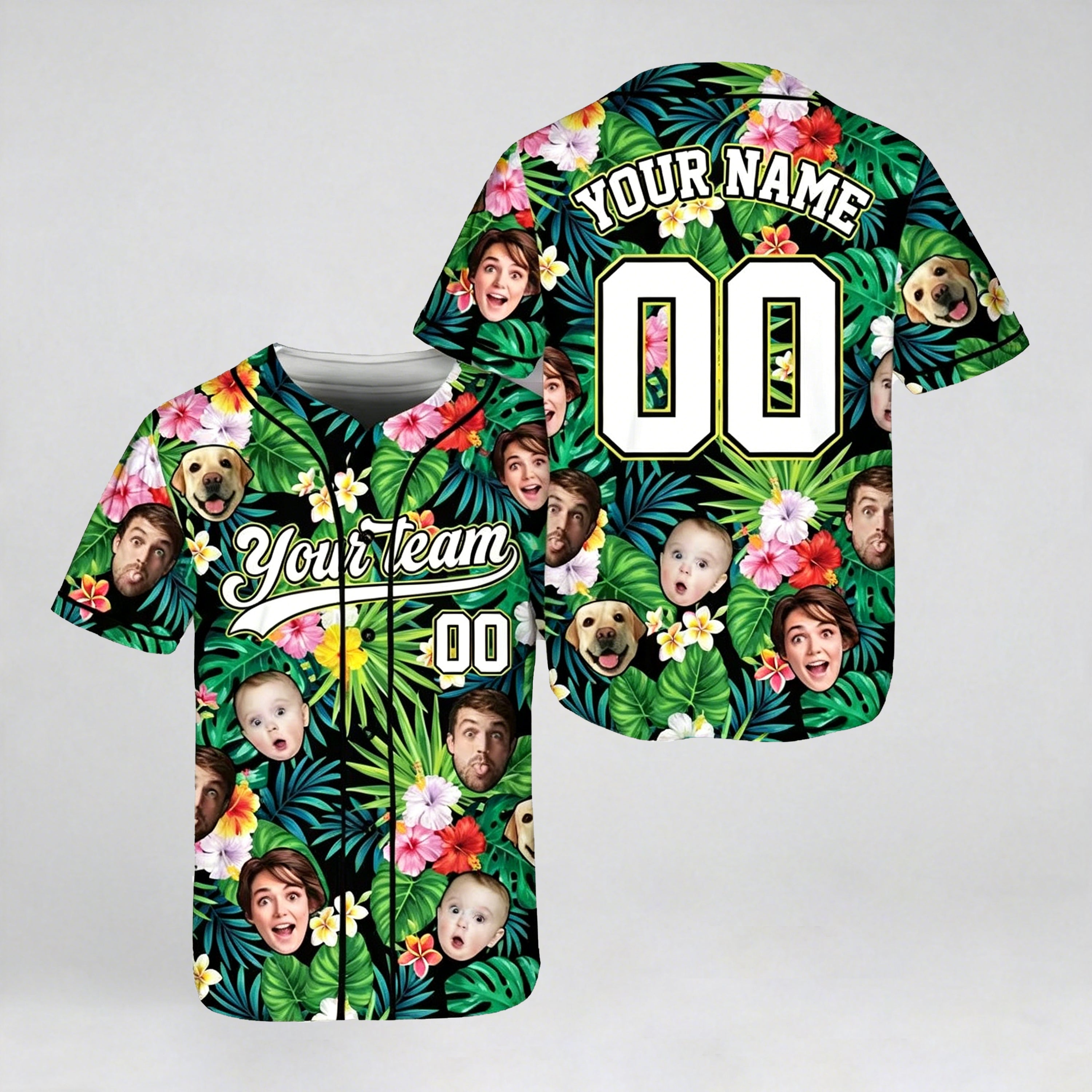 Personalized Hawaiian Baseball Jersey, Summer Jersey, Custom Face Hawaiian Shirt, Custom Baseball Jersey, Family Jersey Matching Shirt