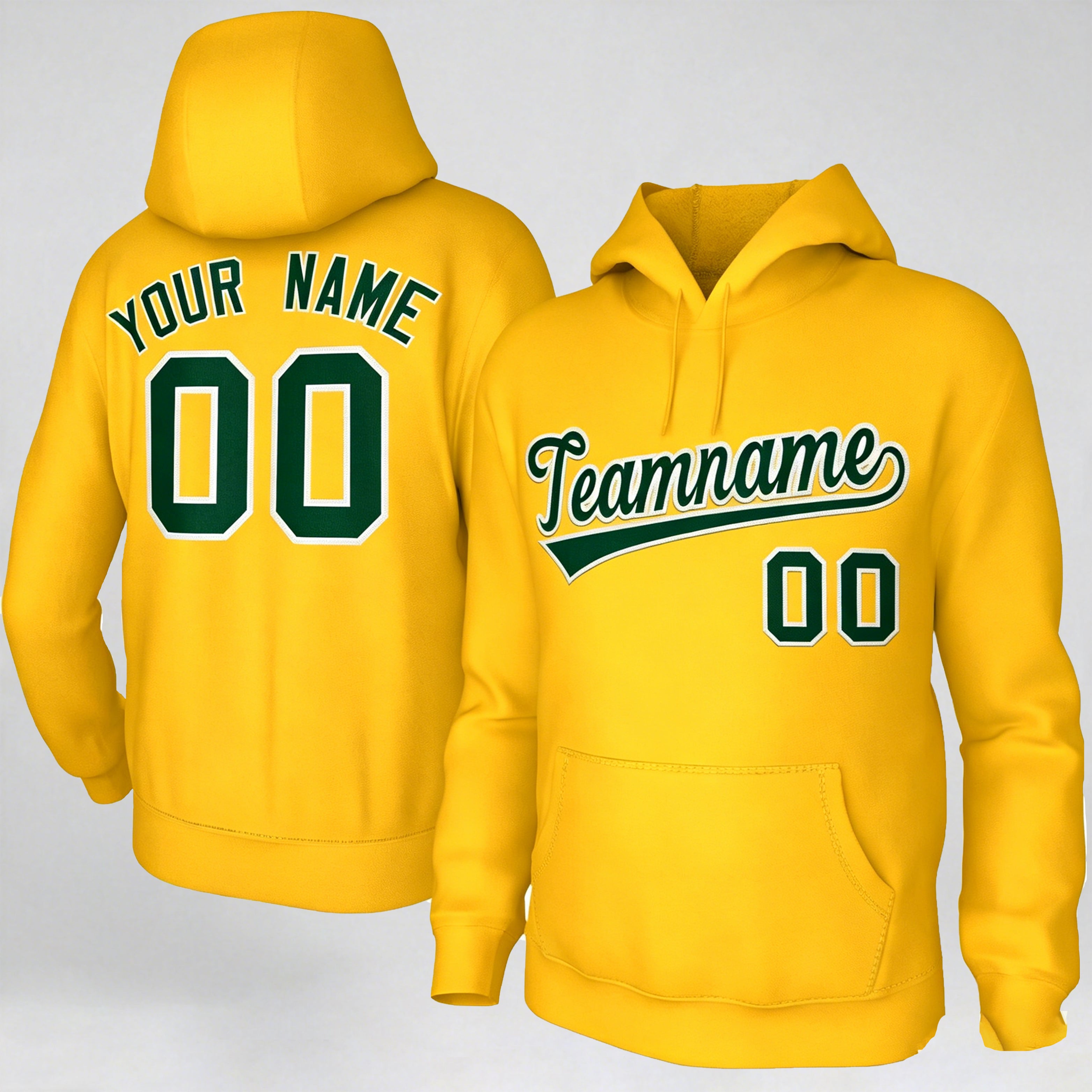 Custom Stitched Gold Green-White Sports Pullover Sweatshirt Hoodie