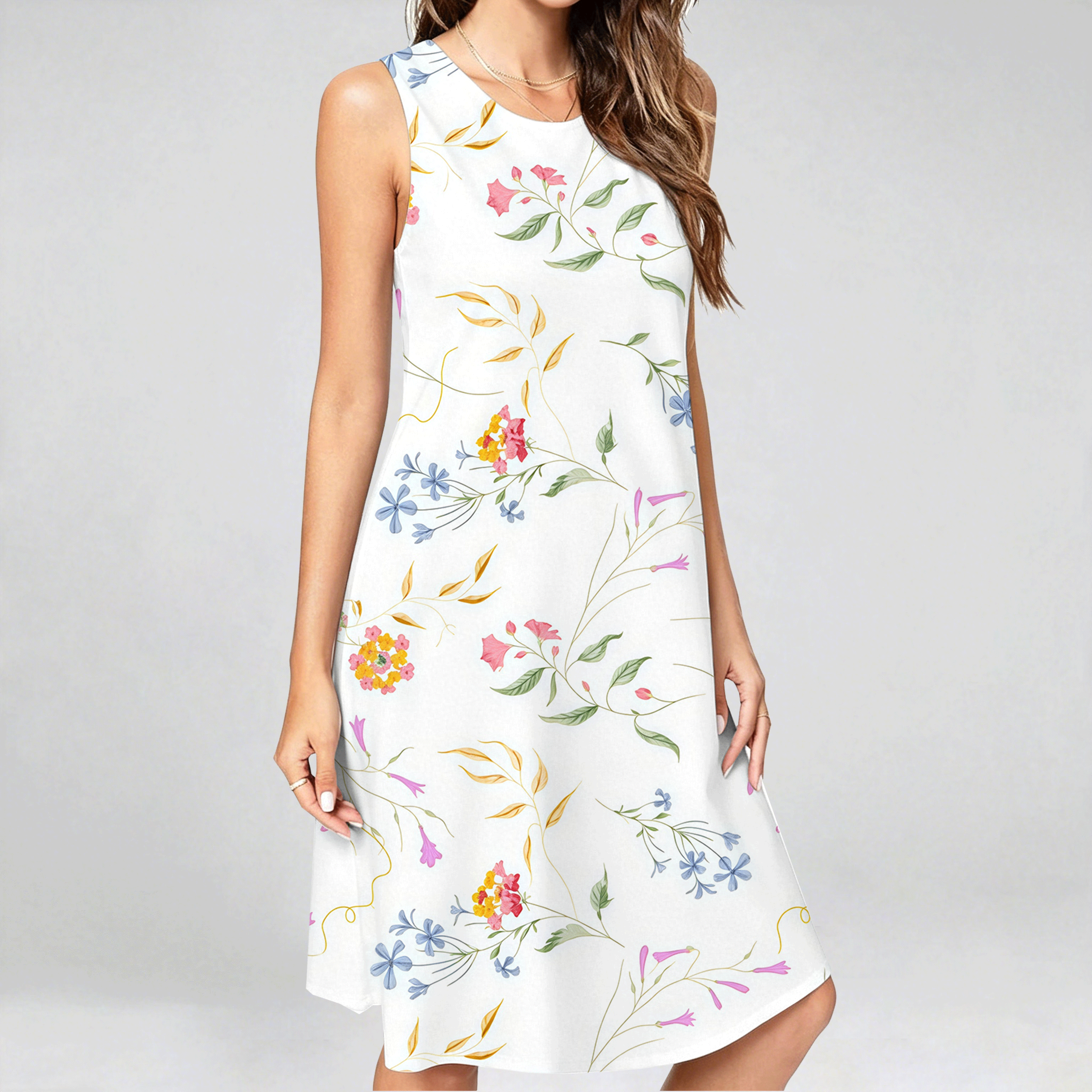 Women's Knee Length Dress Casual Dress A Line Dress Floral Dress Summer Dress Stylish Casual Date Regular Fit Floral Sleeveless V Neck Scoop Neck Light Yellow Yellow Pink Dark Green Summer Spring