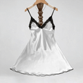 Women's Sexy V-Neck Slip Nightgown with Heart Print & Contrast Lace Trim - Soft Polyester, Adjustable Thin Straps, Comfortable Sleep Dress for All Seasons, Comfortable Nightdress | Elegant Bedroom Attire | Polyester Fabric