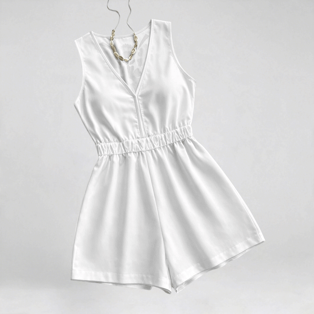 Women's Printed V-Neck Sleeveless Casual Jumpsuit, Suitable for Vacation, Beach, Yacht, Festivals, Parties, and Commuting