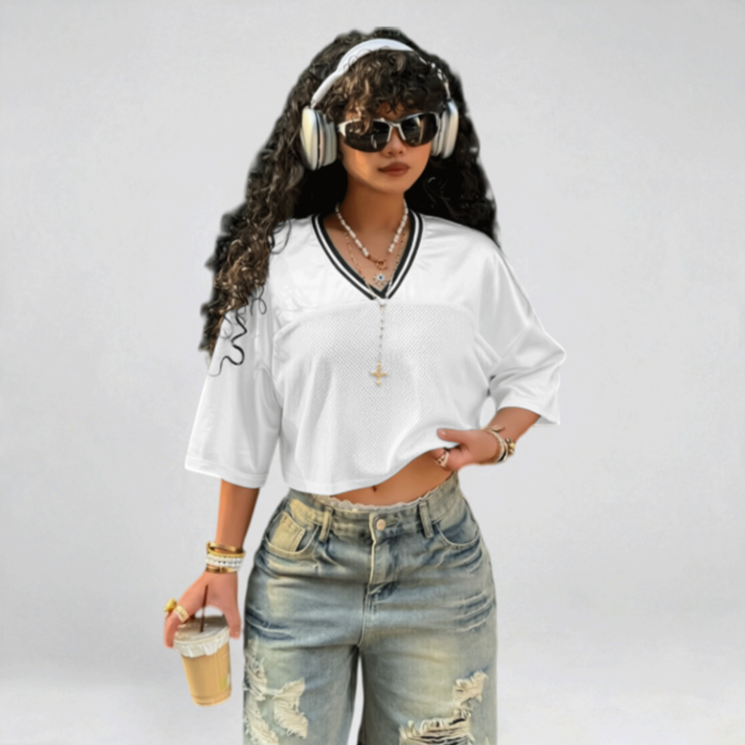 Y2K Women's Spliced Fabric Short Sleeve T-Shirt Crop Top M186 PB-744