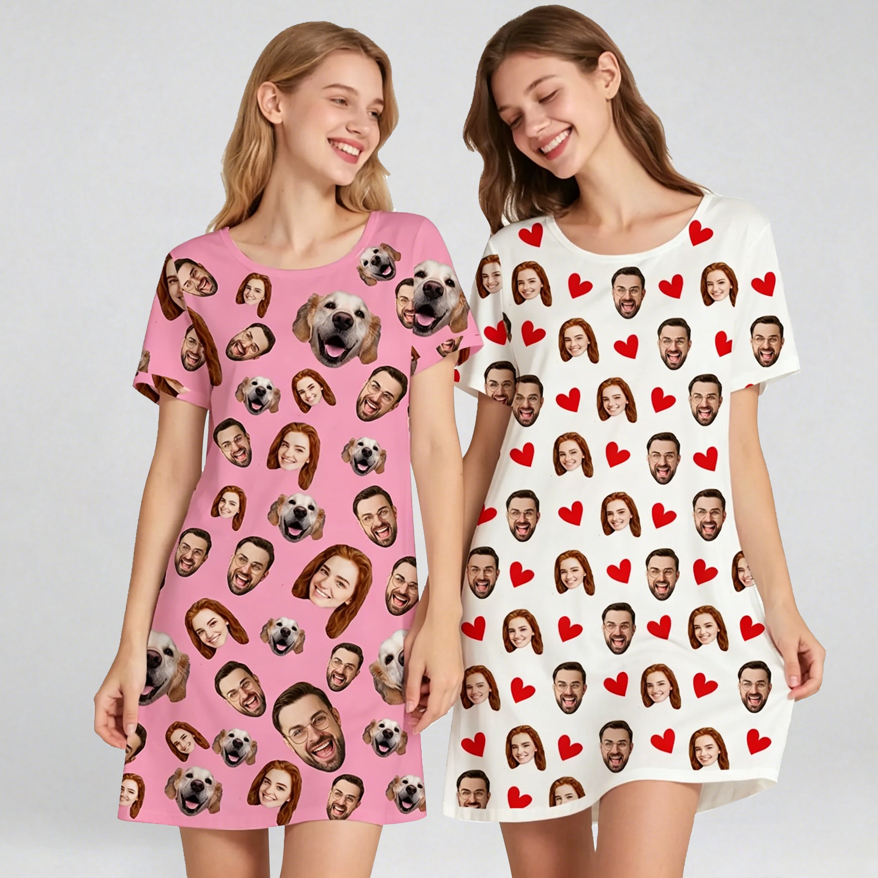 Custom Face Pajama Dress: Personalized Women's Nightgown, Mother's Day Gift