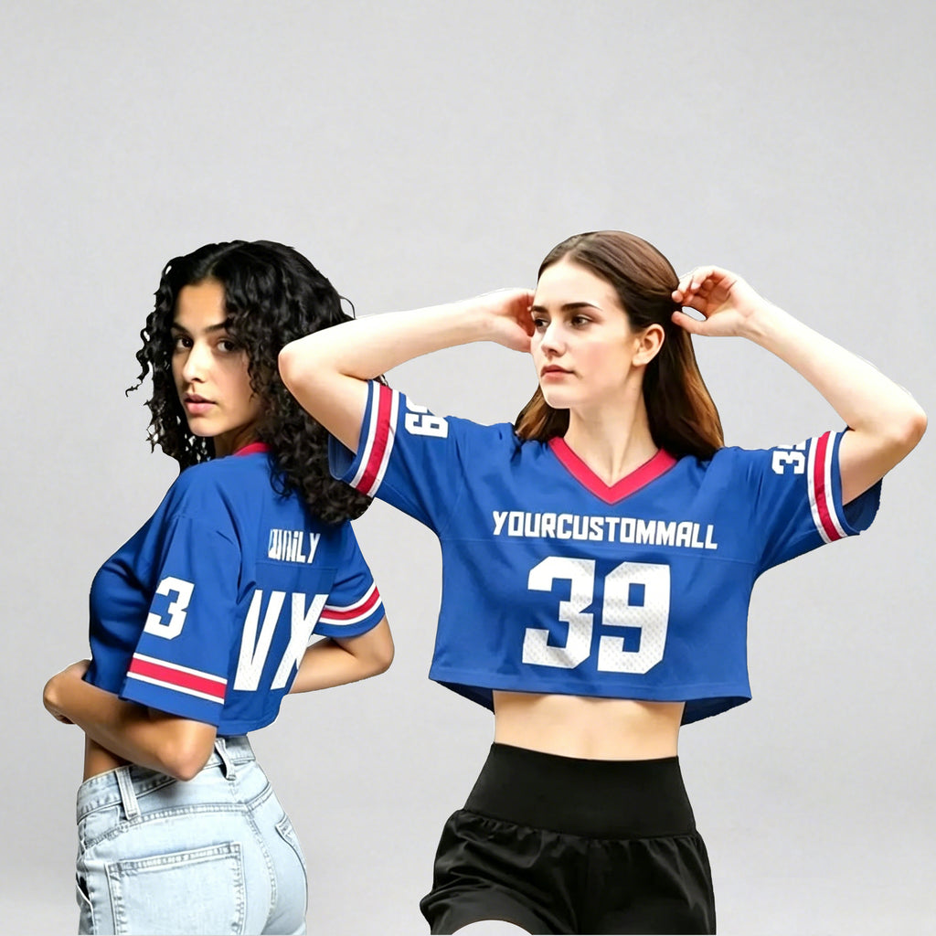 Personalize Crop top Football Jersey for Women Girl, Custom Team Name Number Logo, Concert shirt, Cheer jersey, Streetwear Women Sports