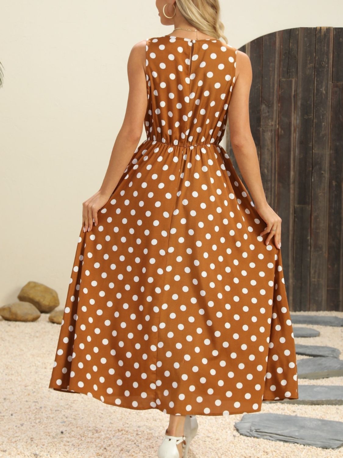 Polka Dot Print Belted Sundress, Vintage Sleeveless Holiday Date Party and Everyday Fashion Versatile Women's Clothing