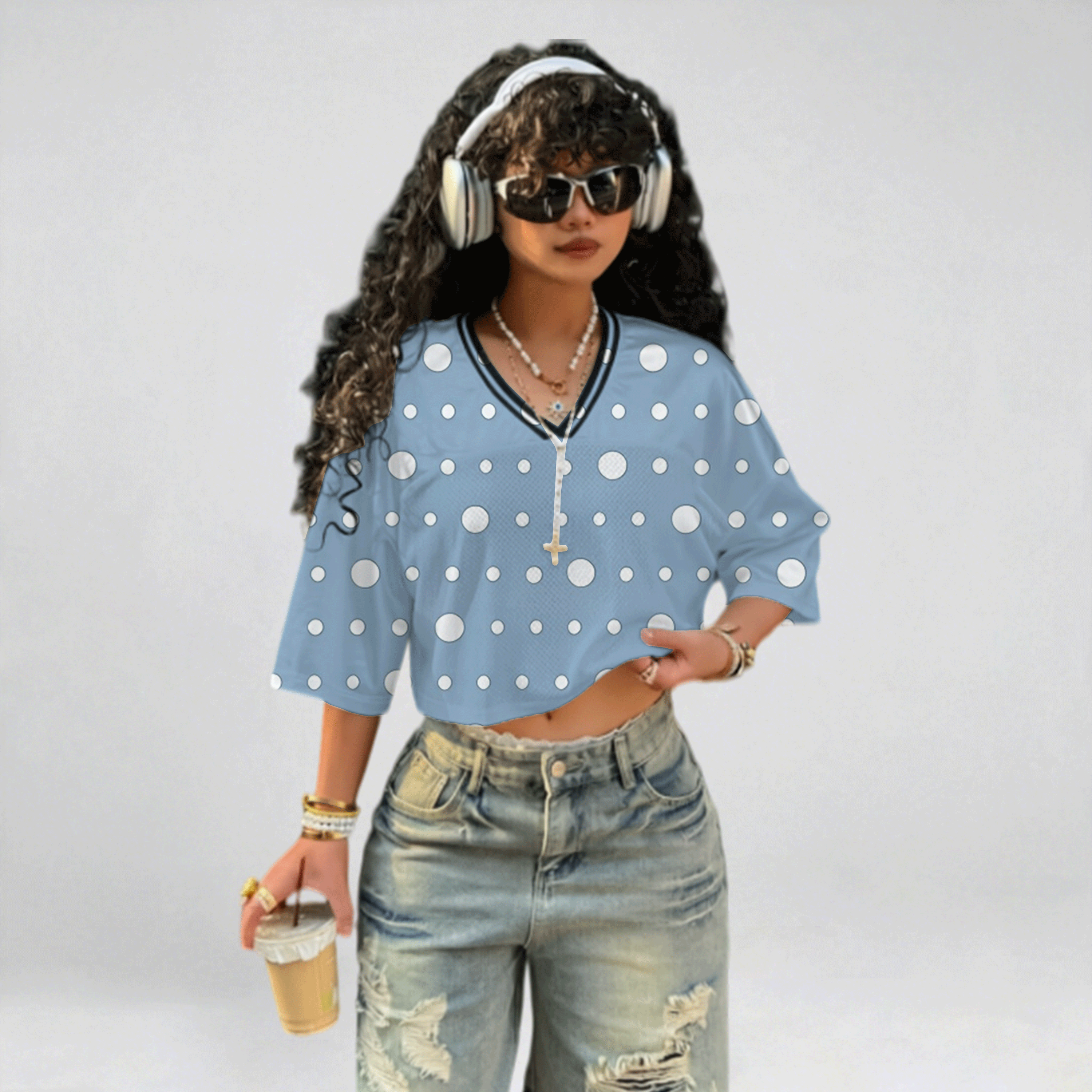 Y2K Women's Spliced Fabric Short Sleeve T-Shirt Crop Top M186 PB-744