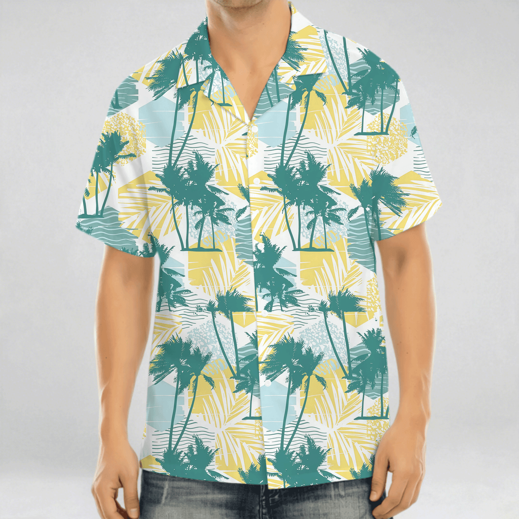Free Custom Photo Face Team Hawaiian Man Shirts Coconut Tree Pattern Personalized Diy Face Beach Men Short Sleeve Aloha Shirts
