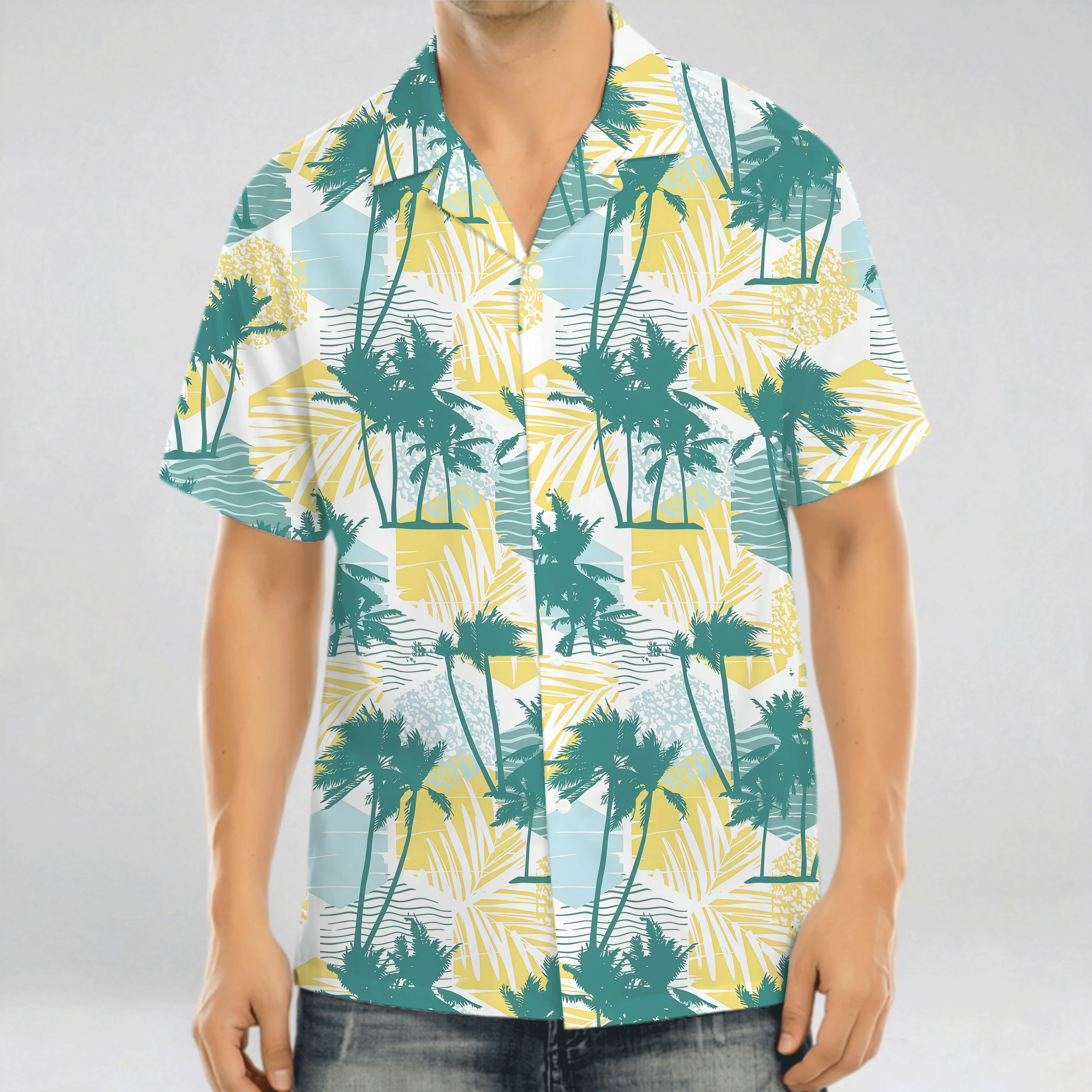 Free Custom Photo Face Team Hawaiian Man Shirts Coconut Tree Pattern Personalized Diy Face Beach Men Short Sleeve Aloha Shirts