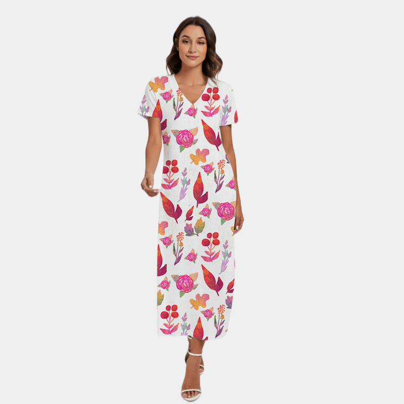 All-Over Print Women's V-neck Dress With Side Slit
