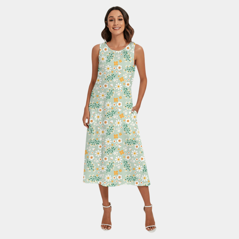 All-Over Print Women's Sleeveless Dress With Diagonal Pocket