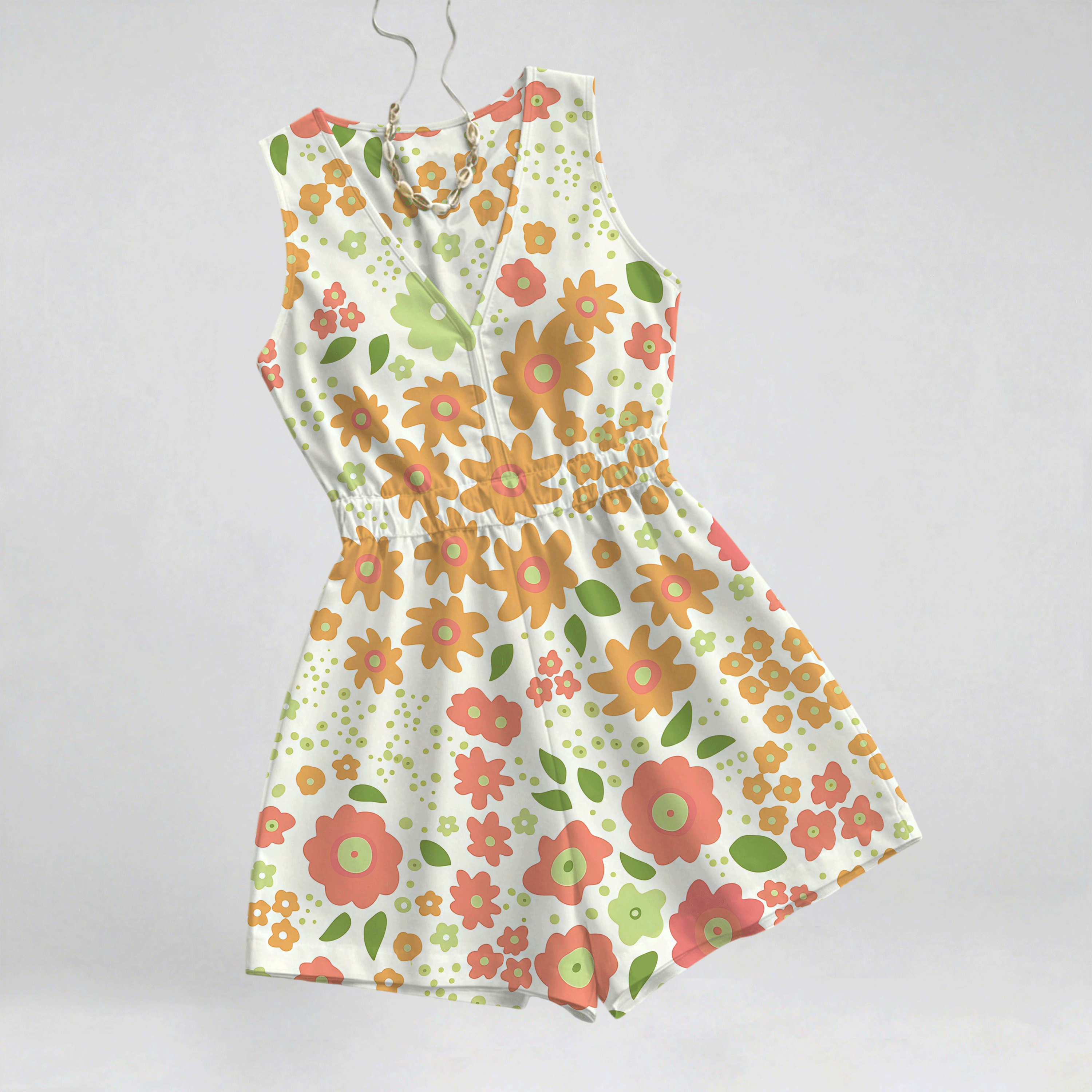 Women's Printed V-Neck Sleeveless Casual Jumpsuit, Suitable for Vacation, Beach, Yacht, Festivals, Parties, and Commuting