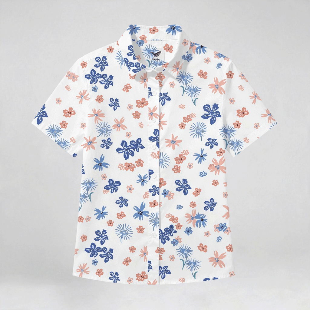 Women’s Hawaiian Shirt 100% Cotton Button-Up – 60s Retro Floral Aloha