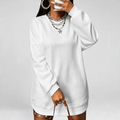 Round Neck Color Block Letter Print Long Sleeve Loose Casual Dress