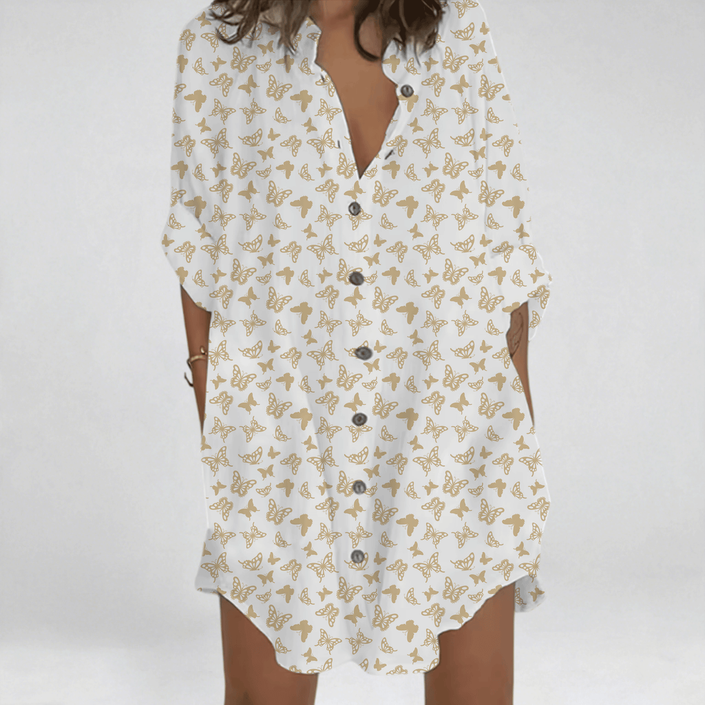 Plus Size - Plus Size - Women'S Plus-Size Loose-Fitting Solid Color Shirt with a Small Stand Collar And Rolled Sleeves, Featuring Pockets