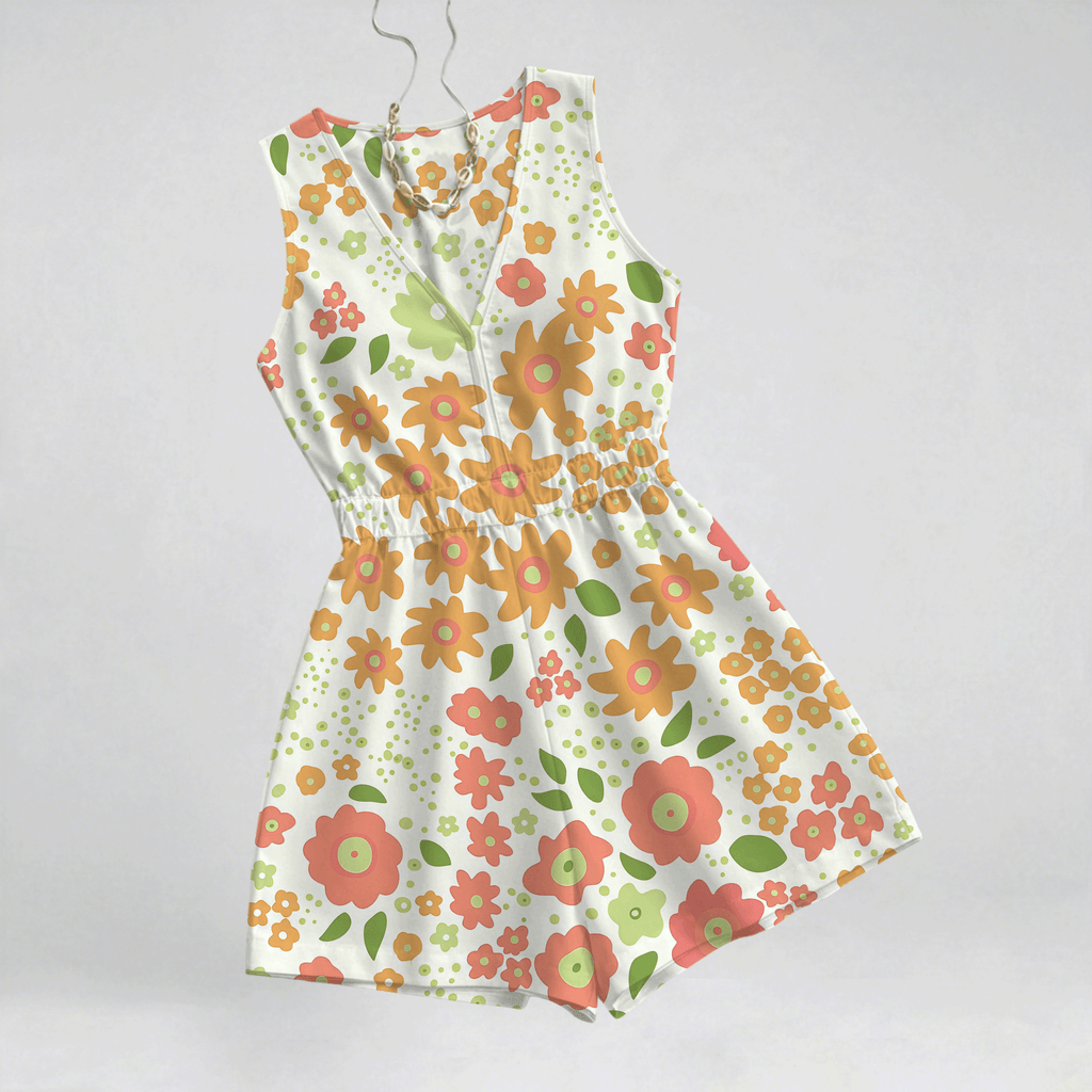 Holiday Floral Print V-Neck Jumpsuit Fashion Sleeveless Casual Romper Slim Fit for Beach Daily Outing Home