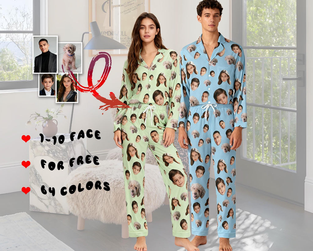 Custom Face Pajama Set,Christmas Pajamas,Personalized Photo Pajamas,Men Women Pajamas Bridal Party Birthday Anniversary Day Gifts,dog gifts