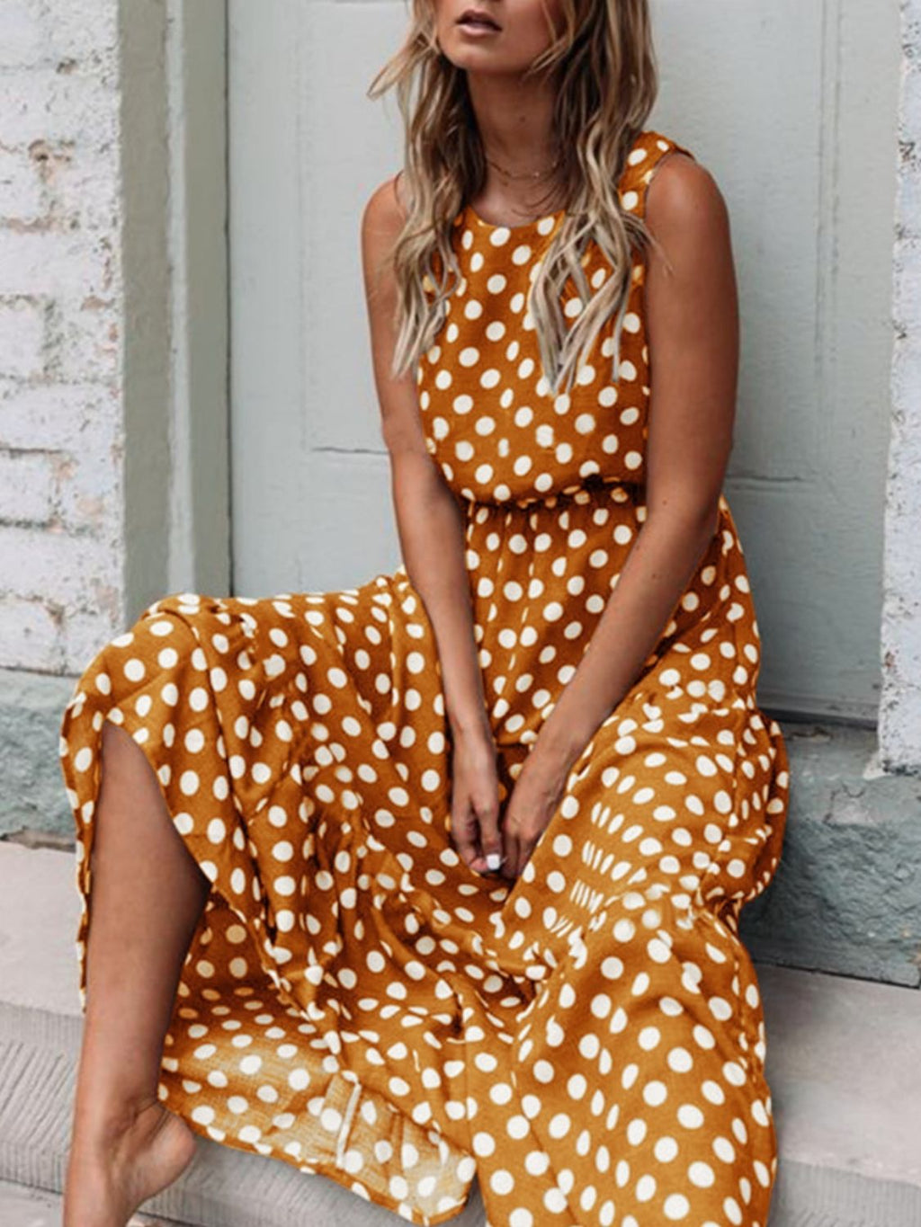 Polka Dot Print Belted Sundress, Vintage Sleeveless Holiday Date Party and Everyday Fashion Versatile Women's Clothing