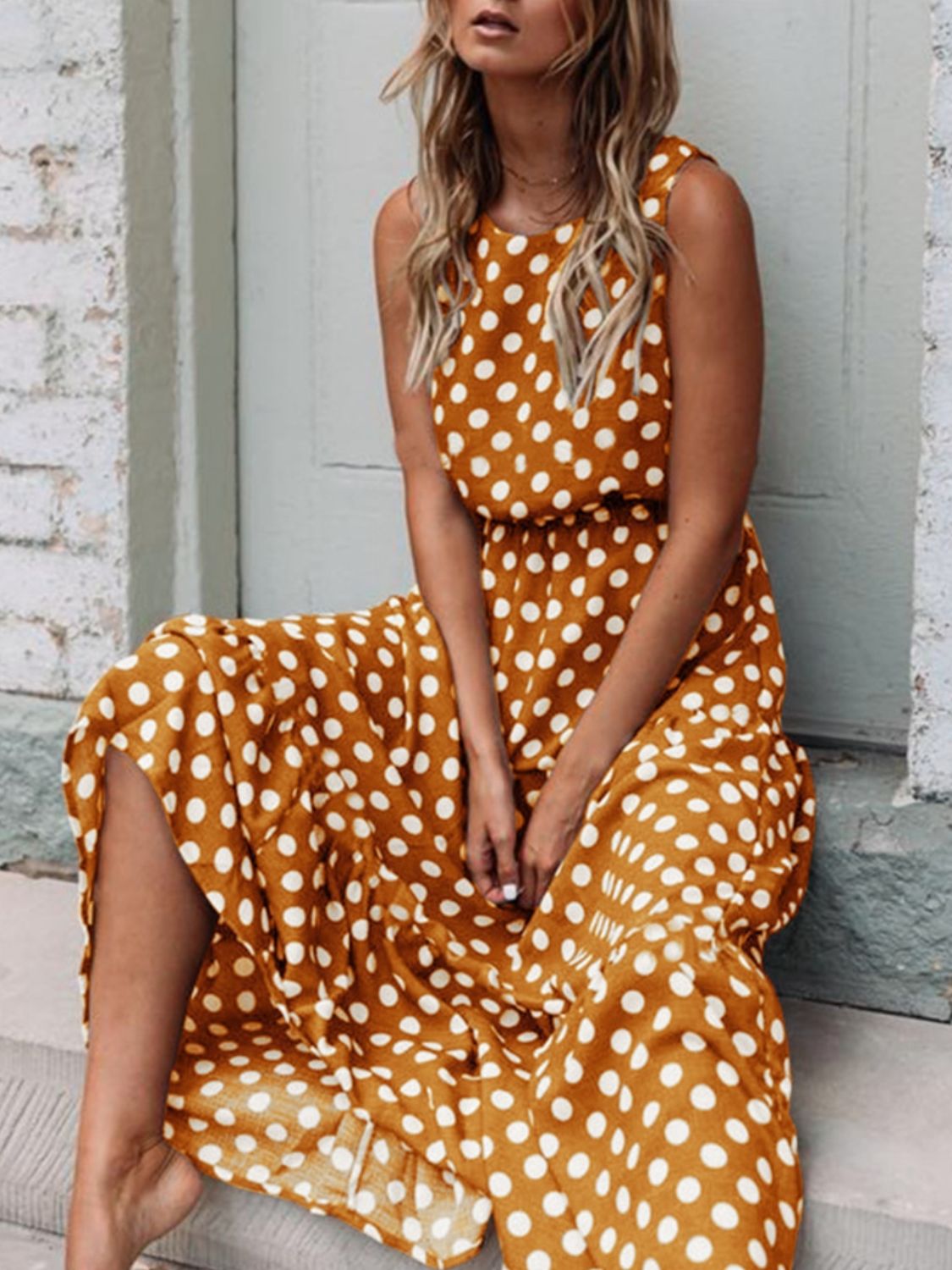 Polka Dot Print Belted Sundress, Vintage Sleeveless Holiday Date Party and Everyday Fashion Versatile Women's Clothing