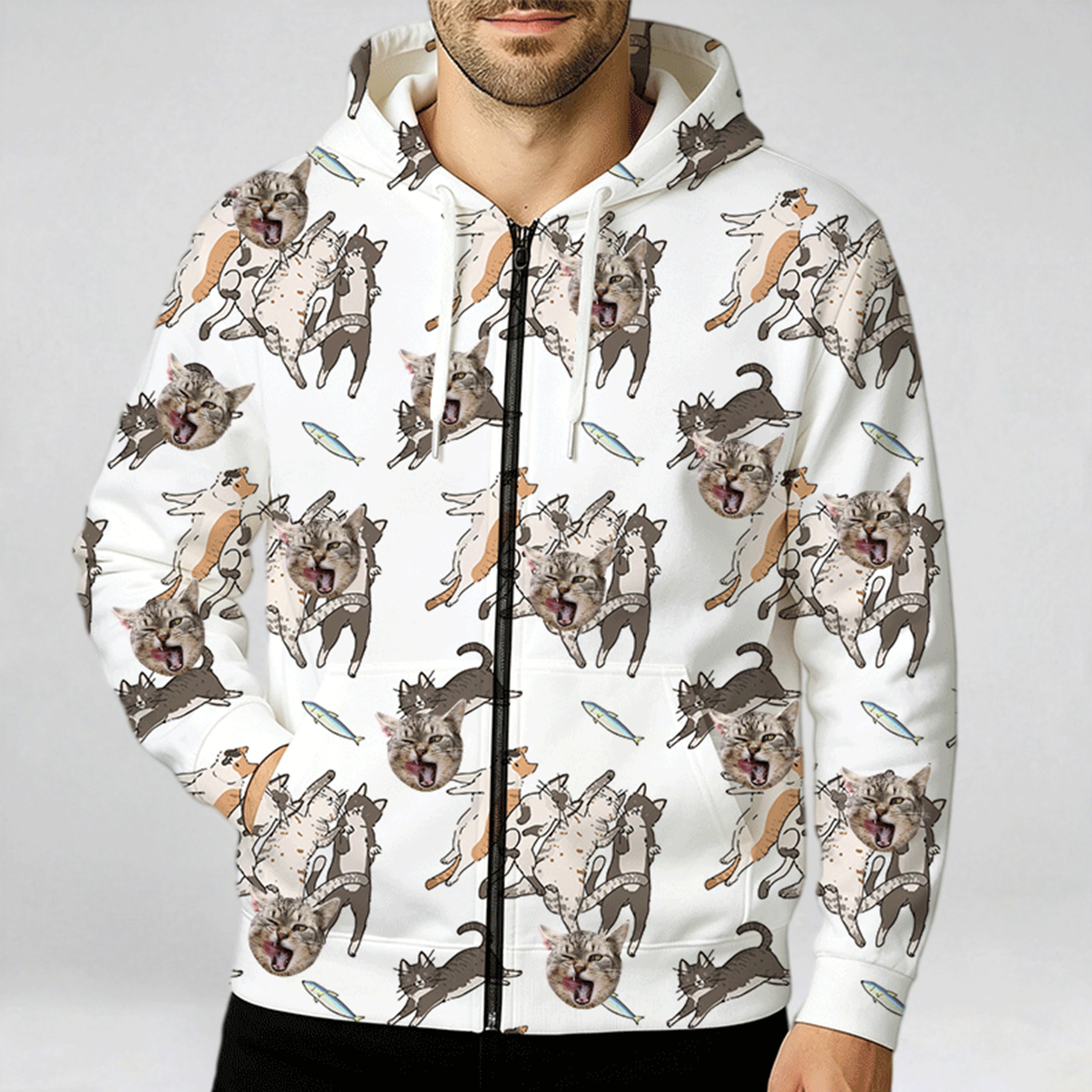 All-Over Print Zip Up Hoodie With Pocket