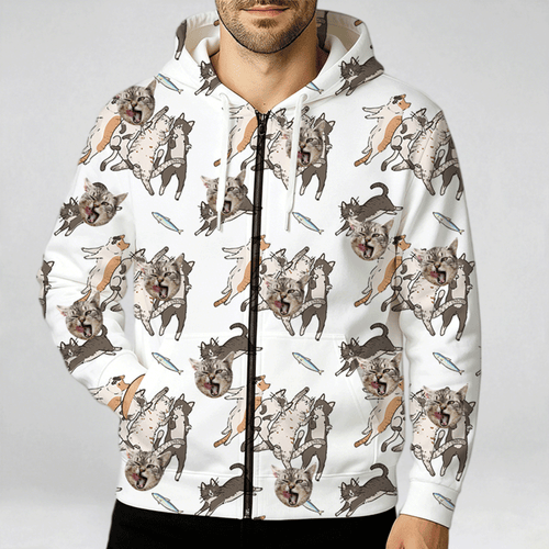 All-Over Print Zip Up Hoodie With Pocket