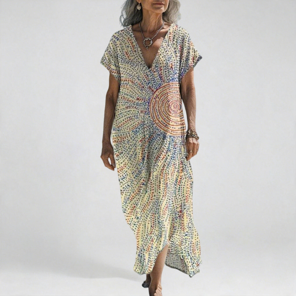 Women's Vintage Art Geometric Print Pocket Cotton Dress