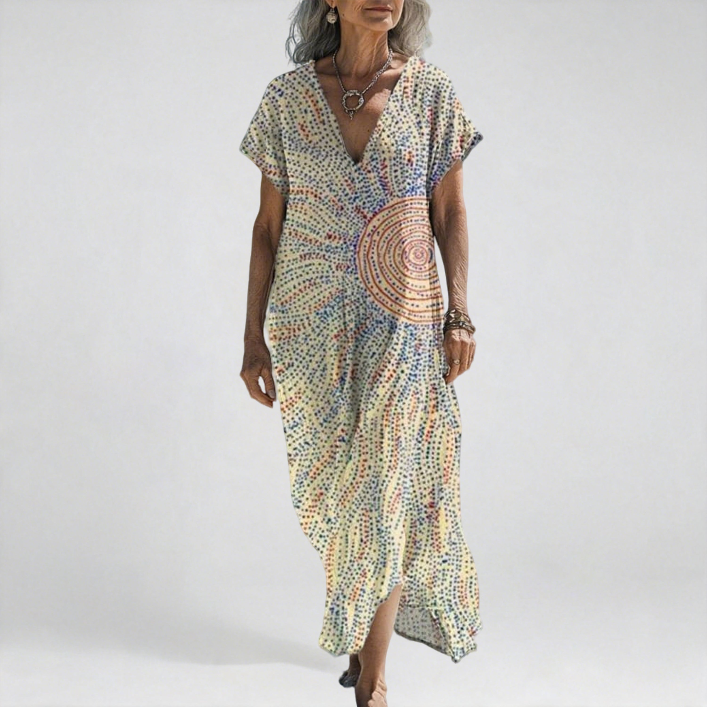 Women's Vintage Art Geometric Print Pocket Cotton Dress