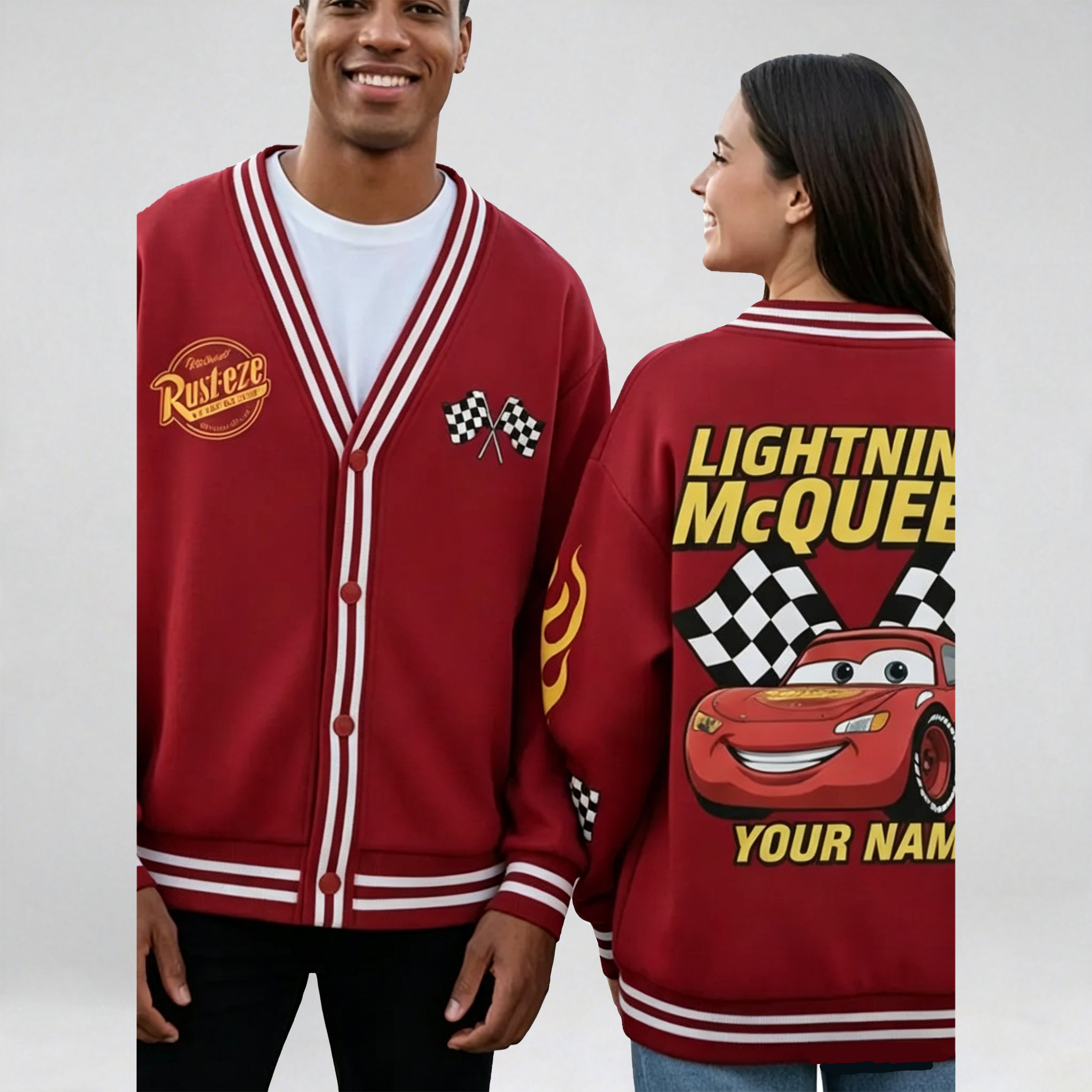 Personalized Christmas Cardigan Sweater With Face & Name: Custom Pet Photo Couple Ugly Cardigan