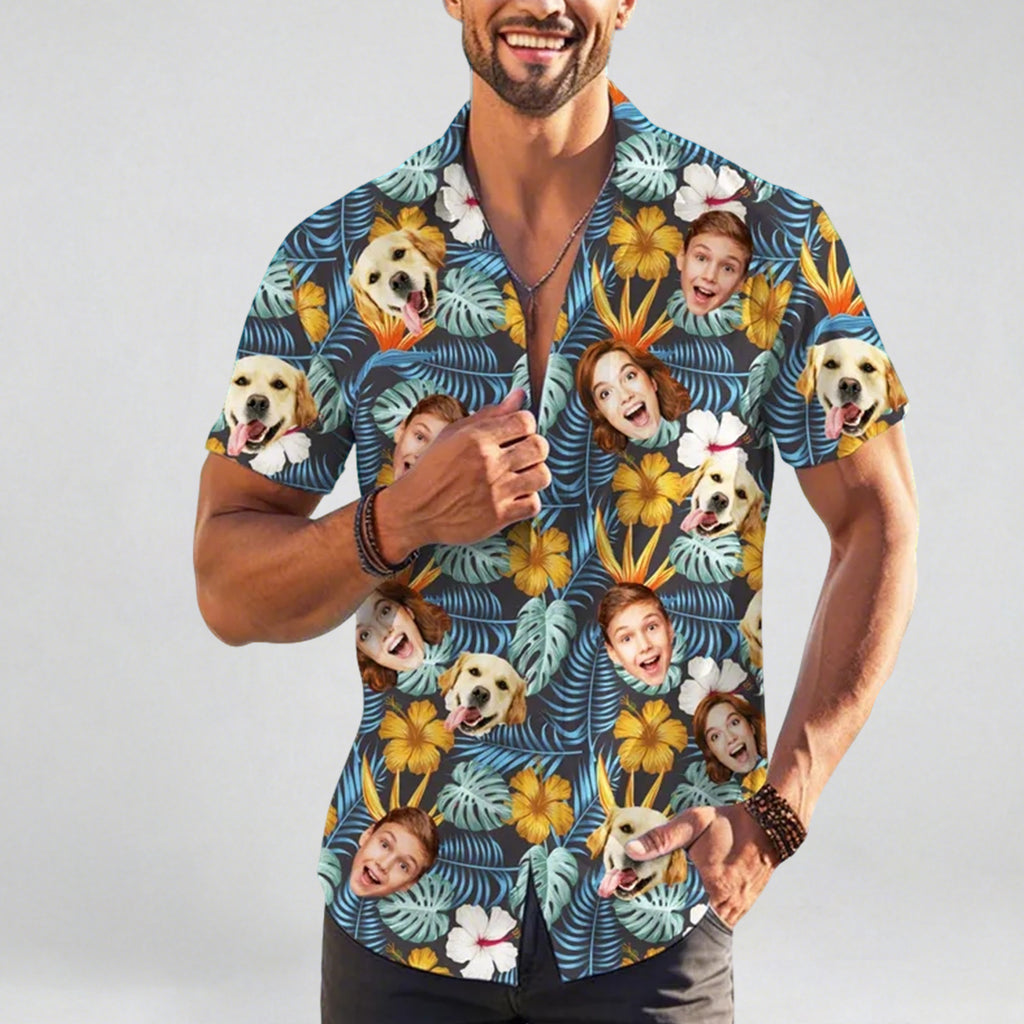 Custom Dog Face Hawaiian Shirt: Personalized Pet Photo ButtonDown,Men's Tropical Shirt,Bachelor Party,Gift for DogDad