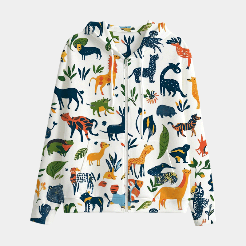 All-Over Print Zip Up Hoodie With Pocket  Interlock