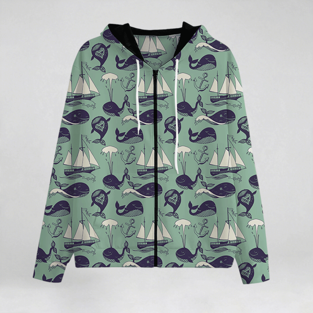 All-Over Print Zip Up Hoodie With Pocket  Interlock