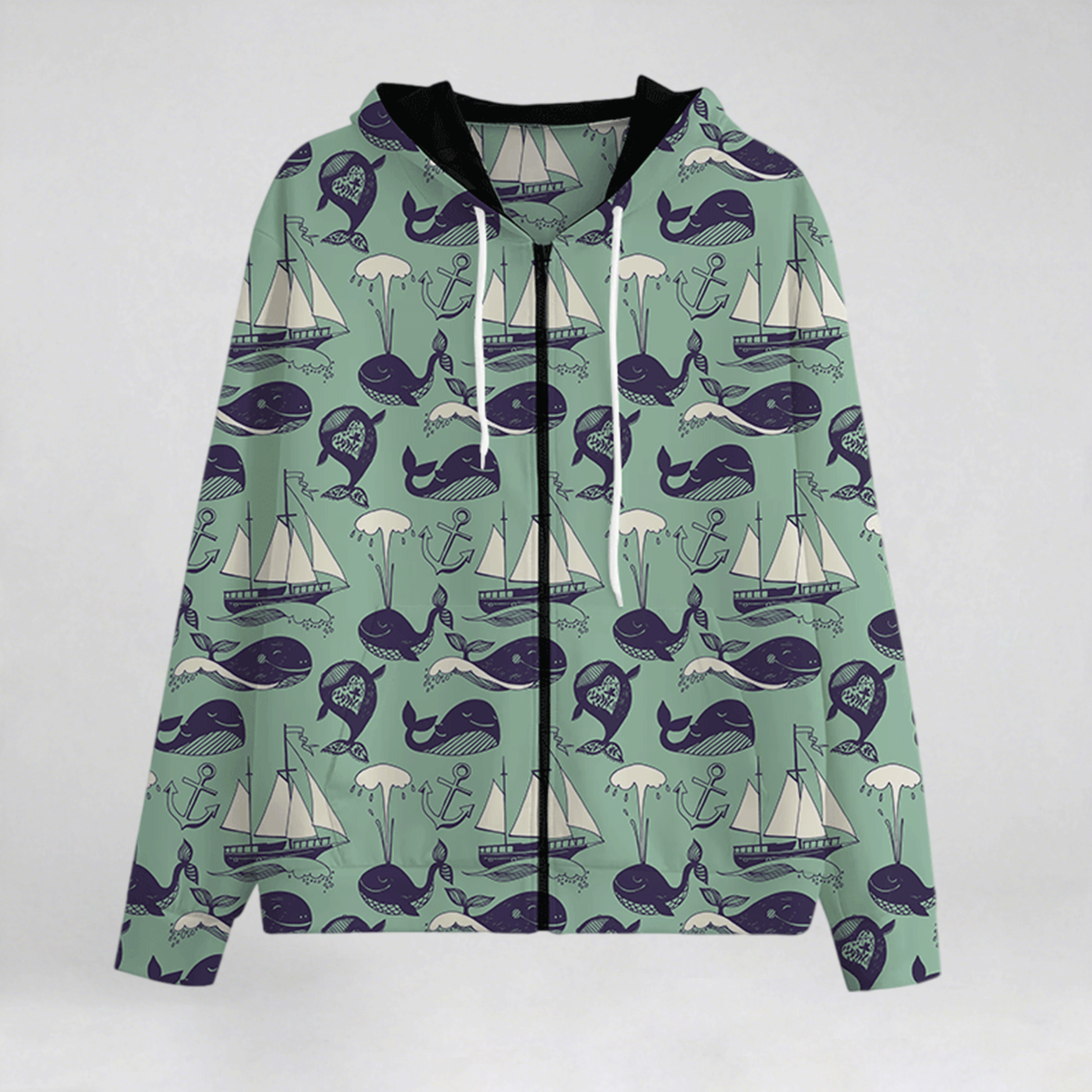 All-Over Print Zip Up Hoodie With Pocket  Interlock