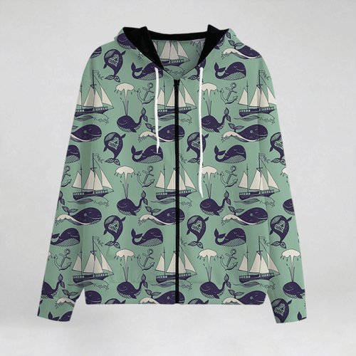 All-Over Print Zip Up Hoodie With Pocket  Interlock
