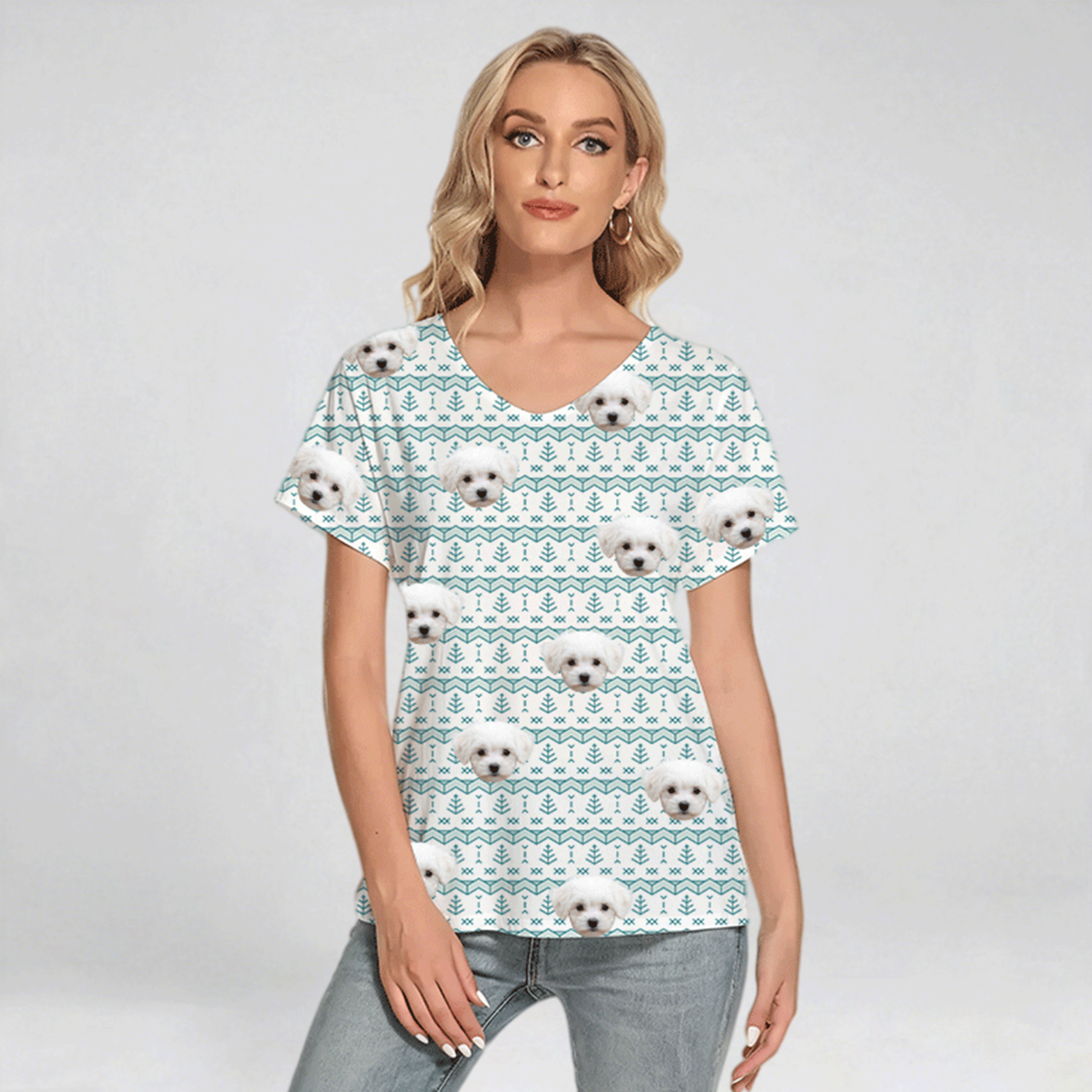 All-Over Print Women's Loose V-neck Short Sleeve T-shirt