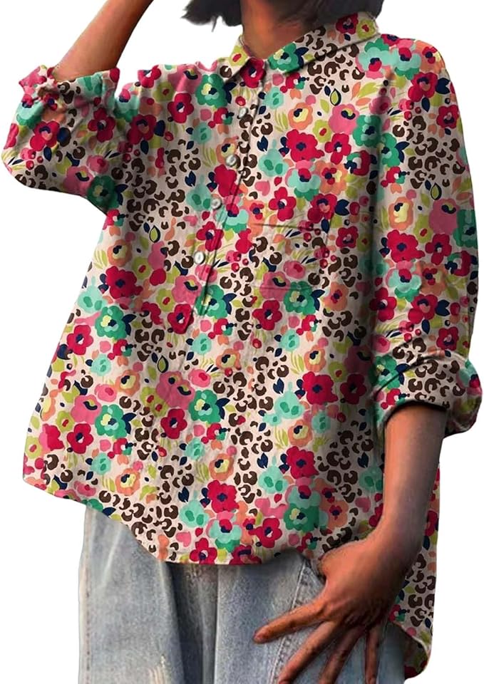 Women's Shirt Faux Cotton Linen Long Sleeve Shirt Collar Blue Red Navy Blue Spring & Fall
