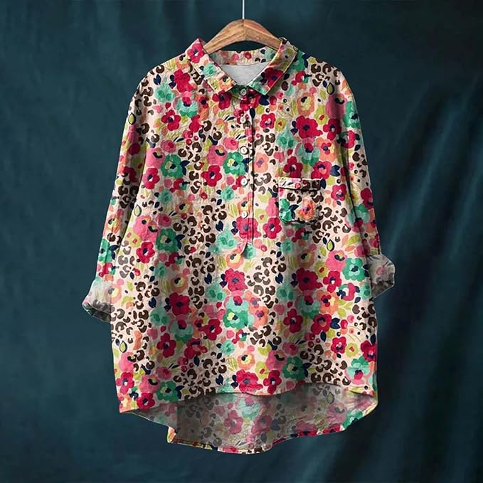Women's Shirt Faux Cotton Linen Long Sleeve Shirt Collar Blue Red Navy Blue Spring & Fall