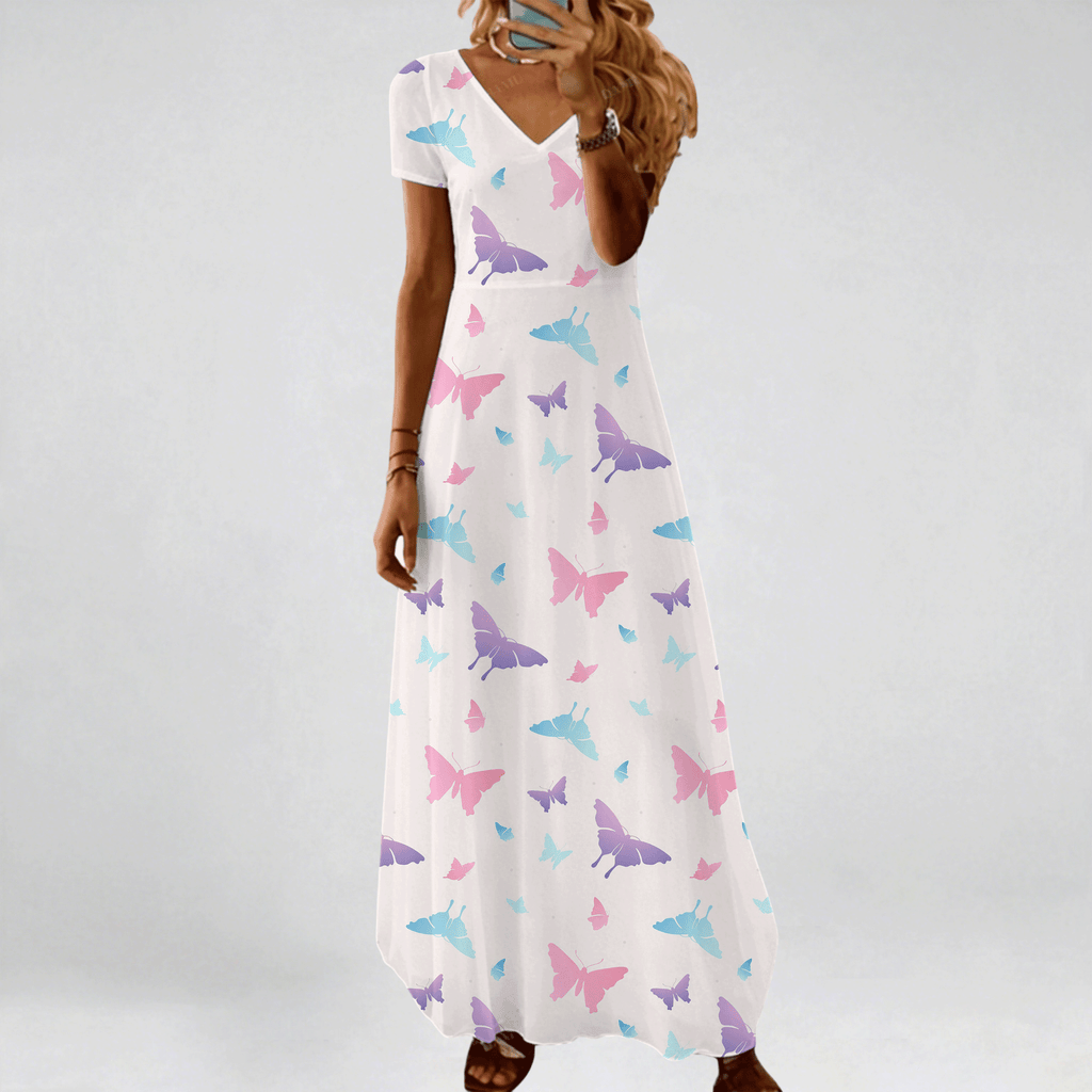 Plus Size, European and American New V-Neck Short-Sleeve Casual Printed Sexy Women's Dress