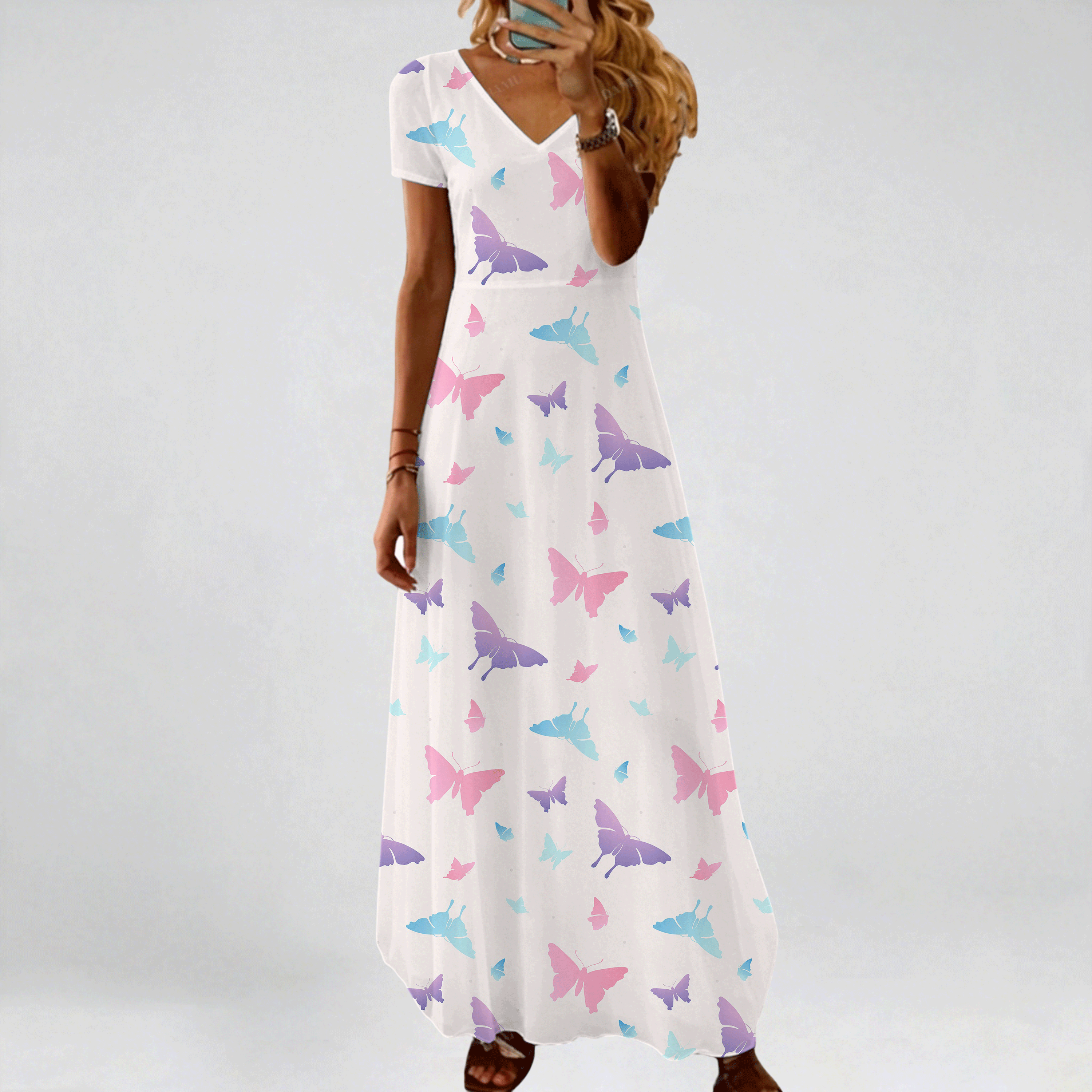 Plus Size, European and American New V-Neck Short-Sleeve Casual Printed Sexy Women's Dress