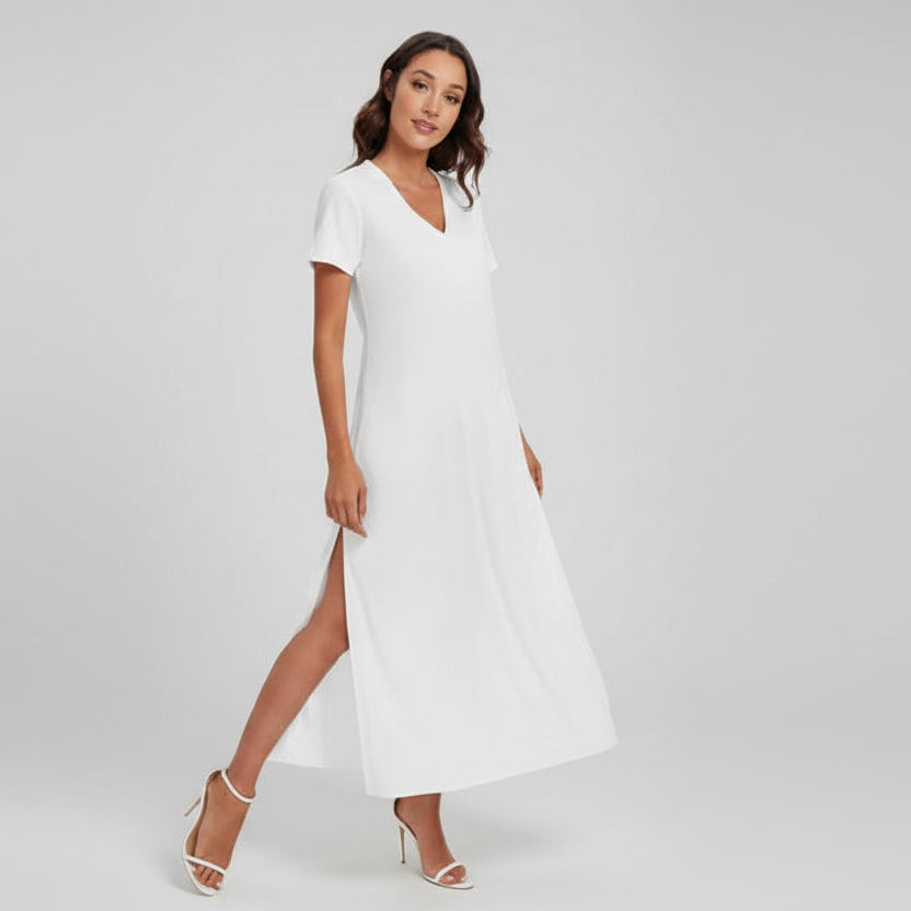 All-Over Print Women's V-neck Dress With Side Slit