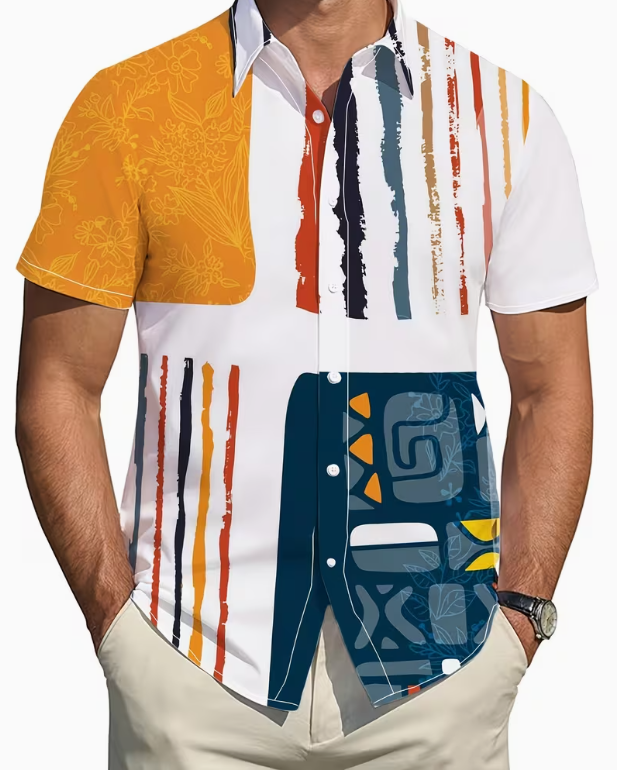 Men'S Vintage Shirt with a Stand Collar And Button Front, Made from Non-Stretch Fabric - Suitable for Both Formal And Casual Occasions - Available in Orange, Blue, Black, White