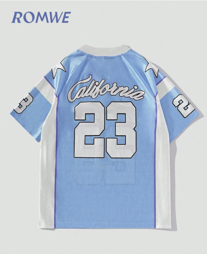 ROMWE MEN Prep World Cup Summer Casual Graphic Men'S Hockey Jersey Short Sleeve Sports Football Jersey Style T-Shirt, Summer
