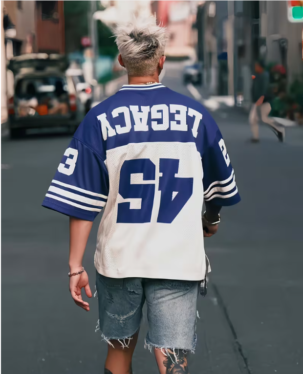 Men'S Mesh Panel Short-Sleeve Sports T-Shirt, Styled Like an American Football Jersey, Lightweight And Breathable Athletic Top