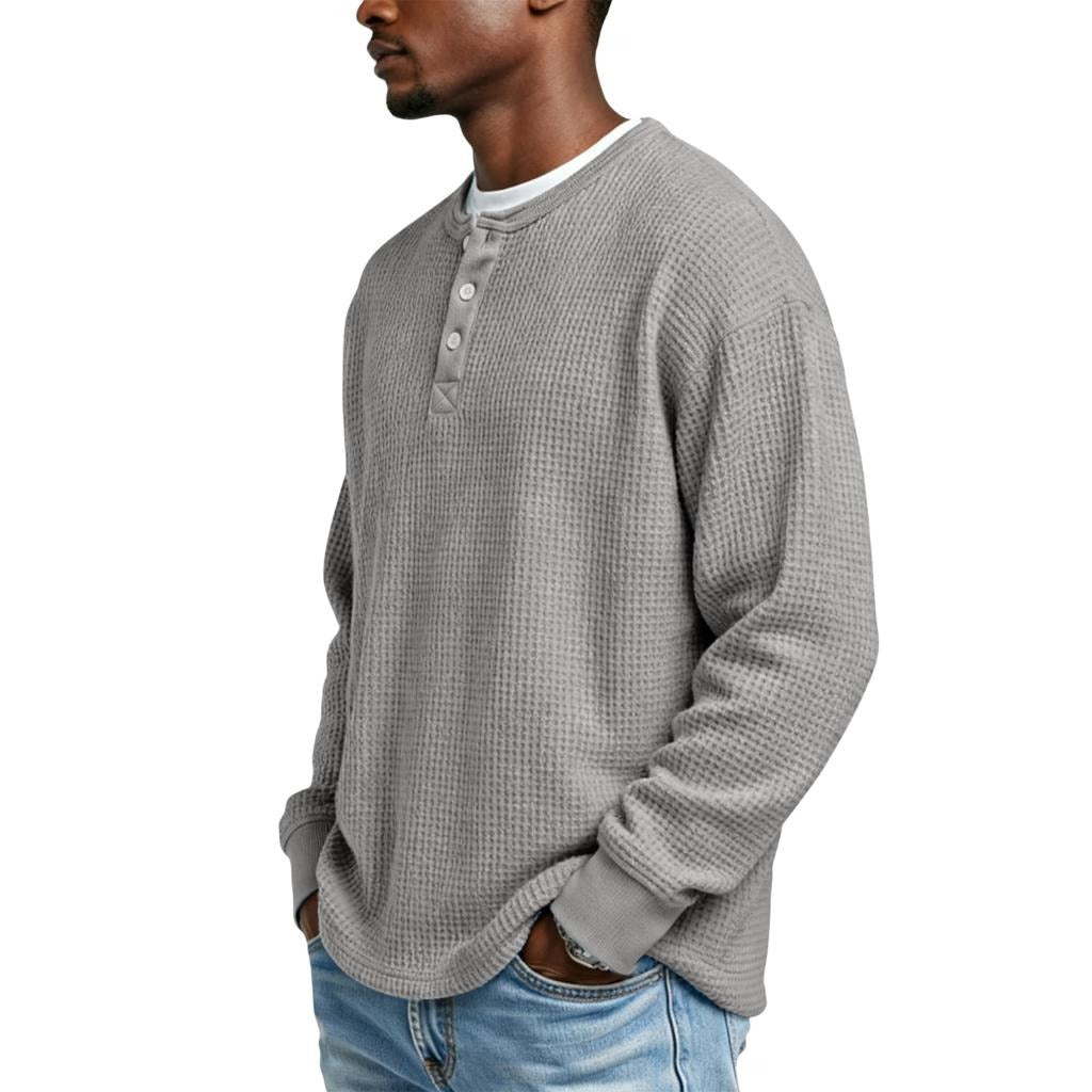 Men's and Big Men's Waffle Knit Long Sleeve Button Henley T-Shirts