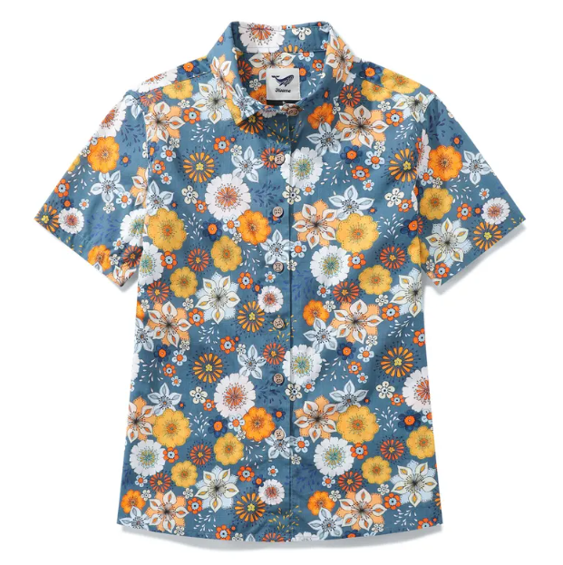 Women’s Hawaiian Shirt 100% Cotton Button-Up – 60s Retro Floral Aloha