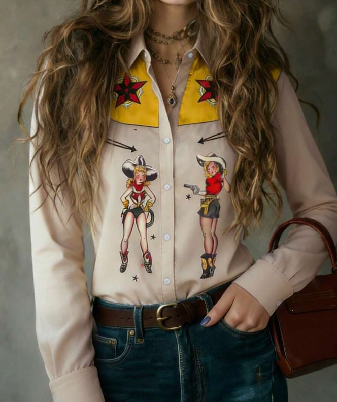 Classic Western Star Cowgirl - 100% Cotton Long Sleeves Shirt