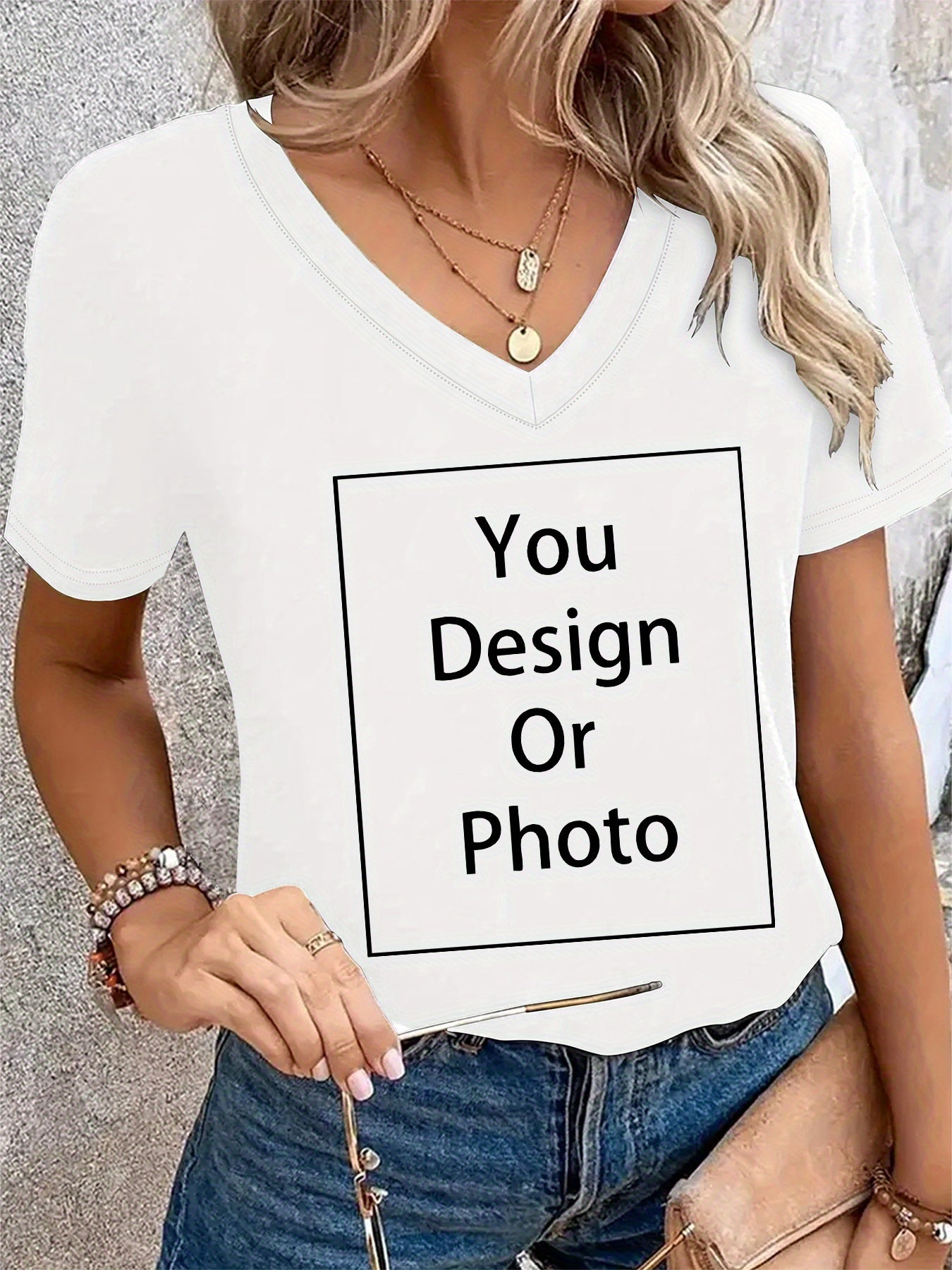 Graphic Print T-shirt, Short Sleeve V Neck Casual Top for Summer & Spring, Women's Clothing