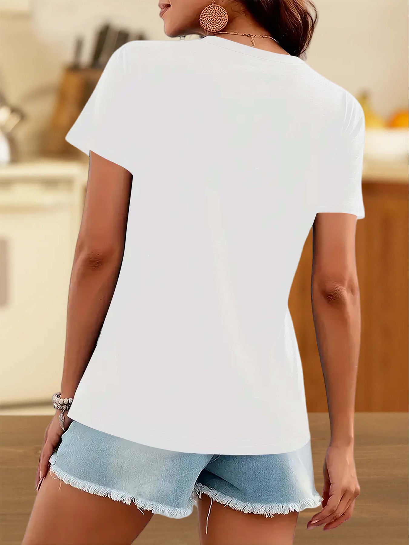 Graphic Print T-shirt, Short Sleeve V Neck Casual Top for Summer & Spring, Women's Clothing